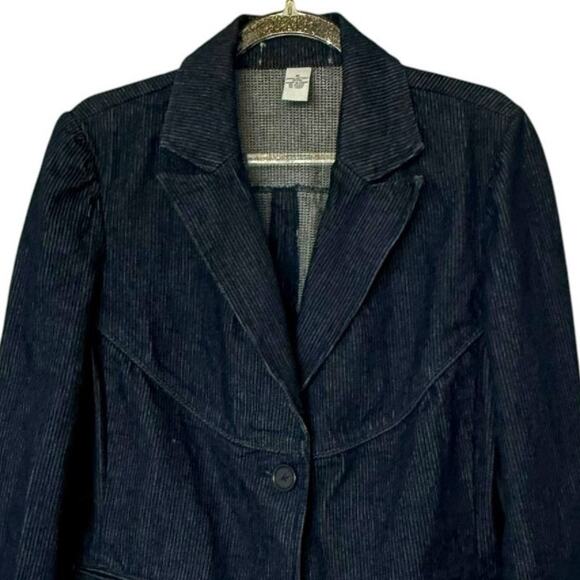 Vintage Denim Jacket Blazer Jean Jacket 100% Cotton Womens Sz Medium Dark Wash - Picture 3 of 9